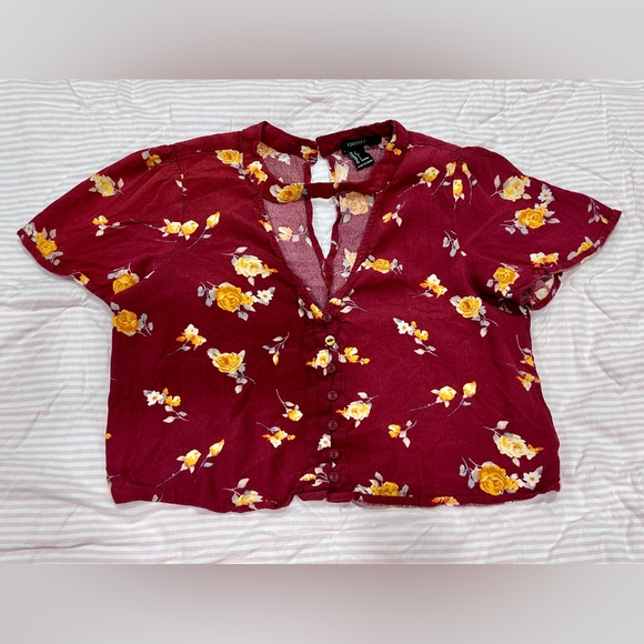 Forever 21 Maroon and Yellow Floral Blouse - Picture 1 of 4